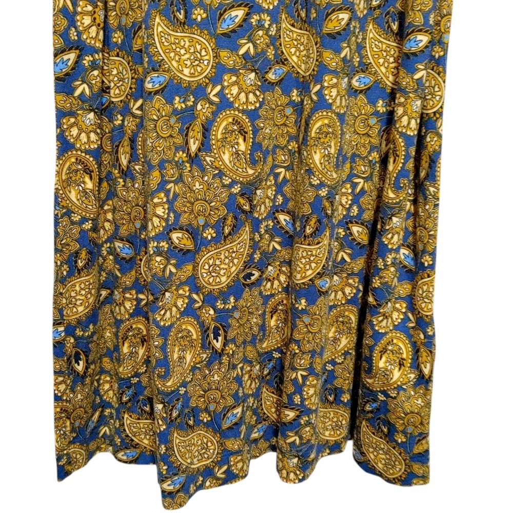 Boden Blue Mustard Yellow Paisley Belted Poof Sleeve Mini Dress Women's Size 4 - Picture 11 of 13